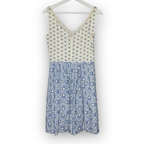 Antonio Melani Embroidered Blue Poplin Floral A-line Sleeveless Dress Women’s 4 - Picture 2 of 11